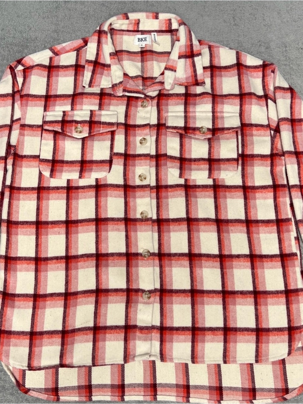 BKE women’s  Red Plaid Button-Front Shirt Boyfriend style